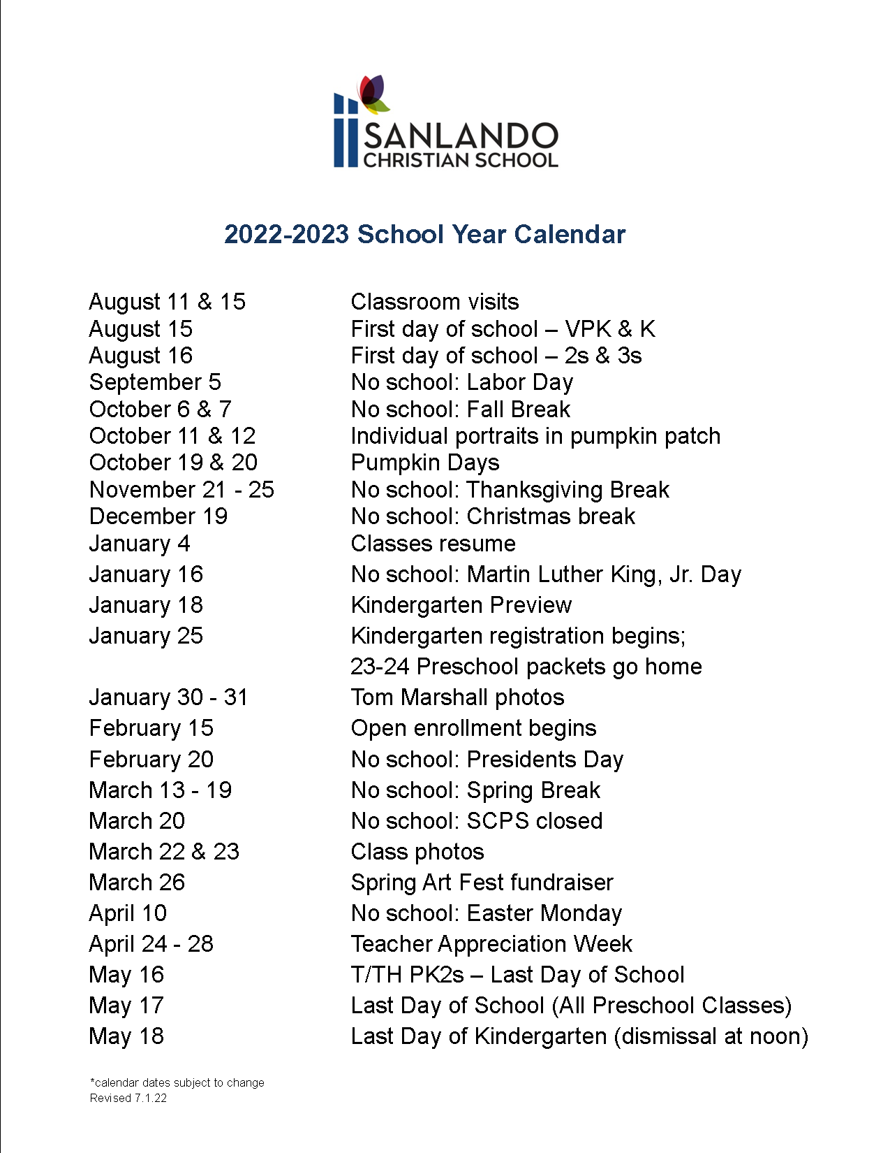 Calendar Sanlando United Methodist Church